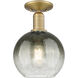 Downtown Urban Brookhaven Globe 1 Light 7.88 inch Brushed Brass Semi-Flush Mount Ceiling Light in Slate Glass
