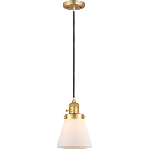 Franklin Restoration Cone 1 Light 6 inch Satin Gold Mini Pendant Ceiling Light in Incandescent, Matte White