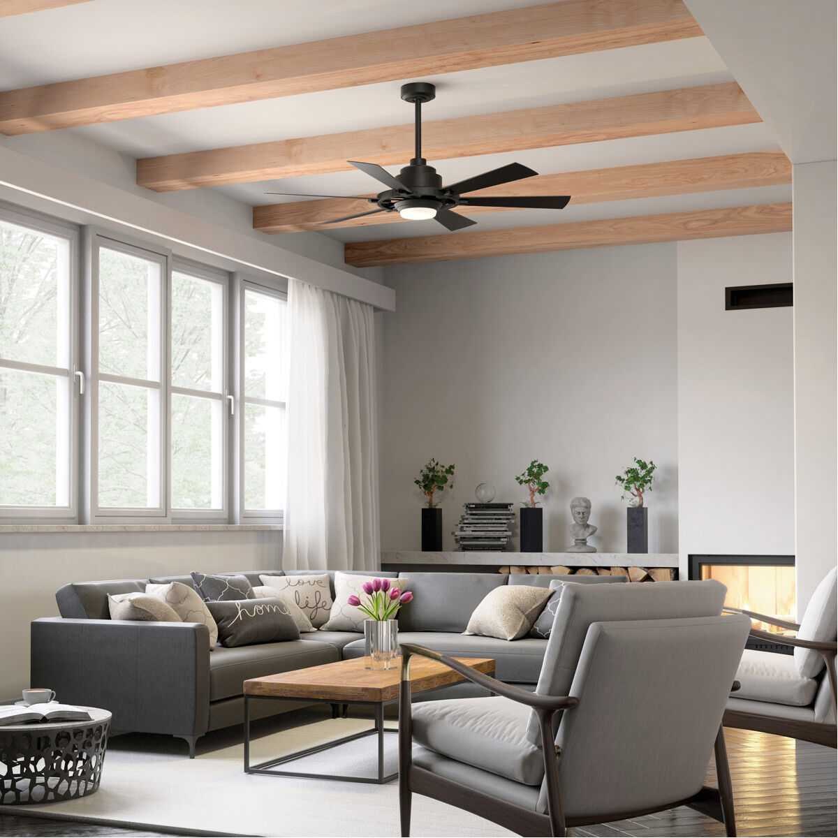 Gentry Lite 52 inch Distressed Black with Walnut Blades
