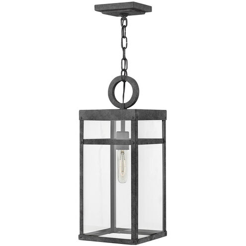 Open Air Porter LED 8 inch Aged Zinc Outdoor Hanging Lantern, Estate Series