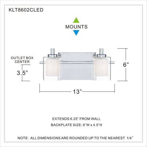 Kolt LED 13 inch Polished Chrome Bath Light Wall Light