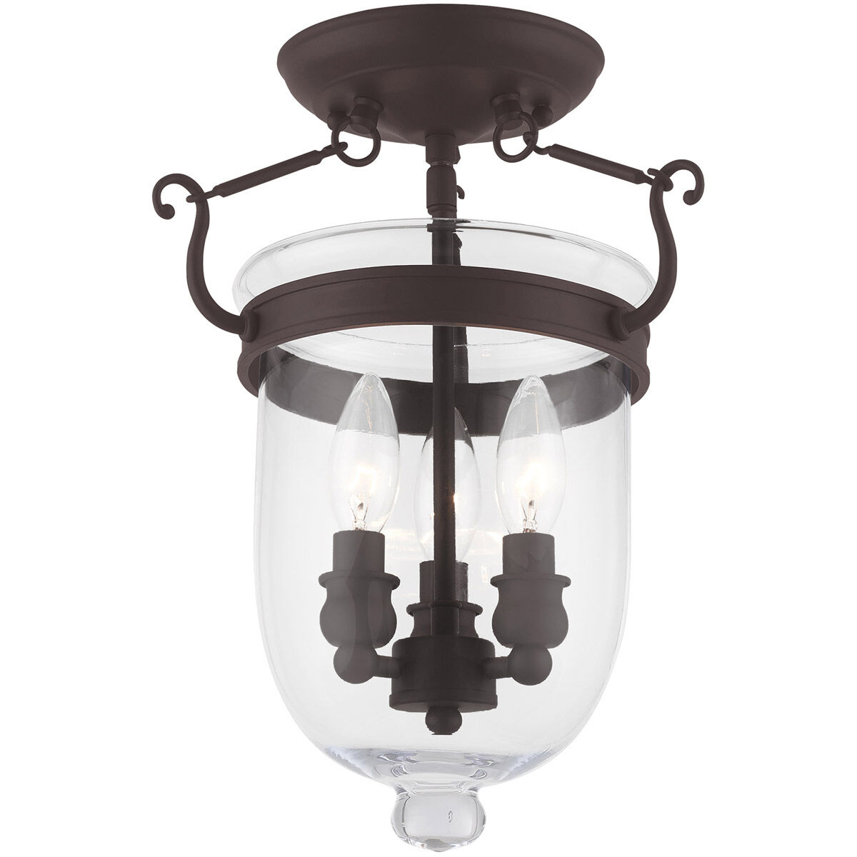 Jefferson 3 Light 10 inch Bronze Semi-Flush Mount Ceiling Light