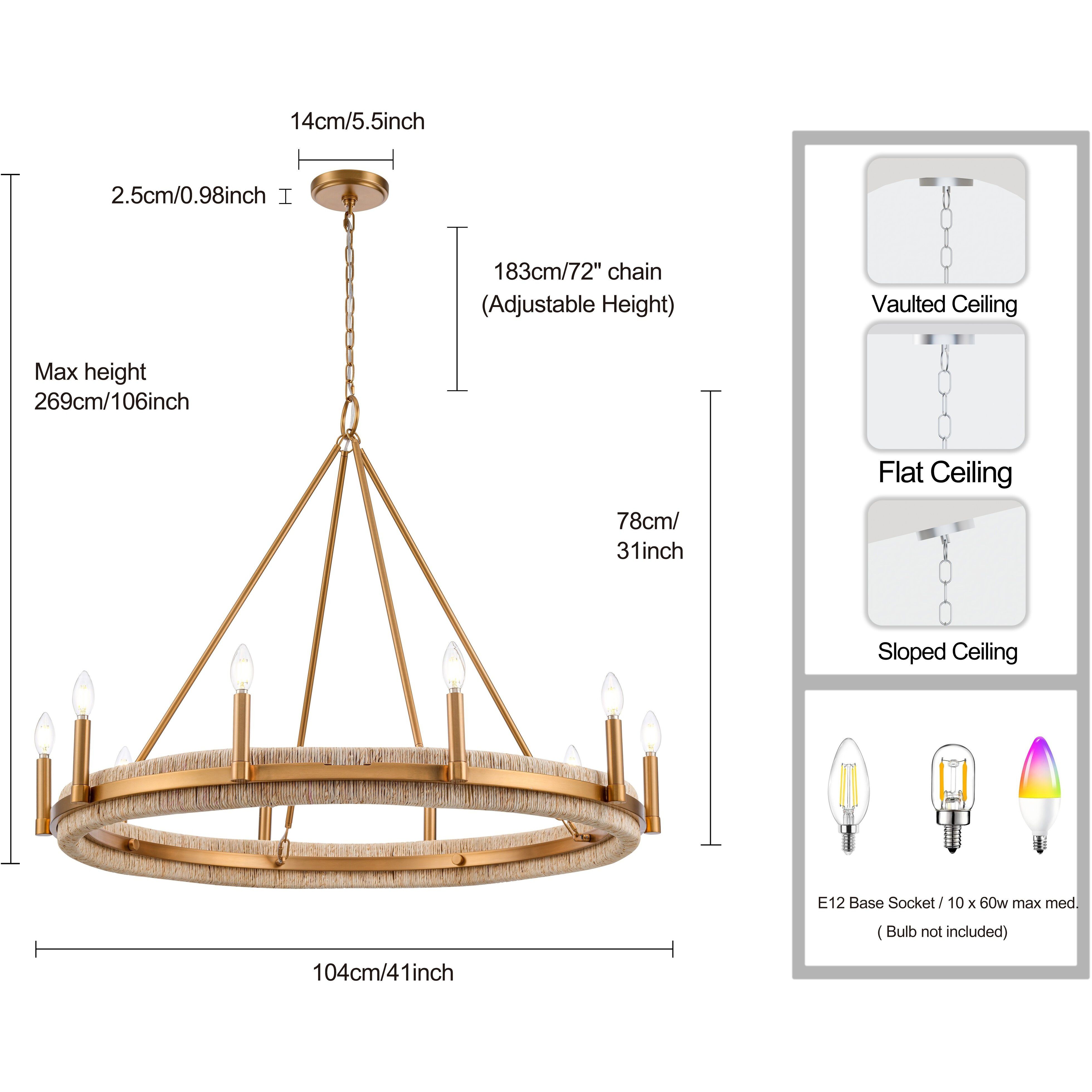 Copa 10 Light 41 inch Natural Brass Chandelier Ceiling Light