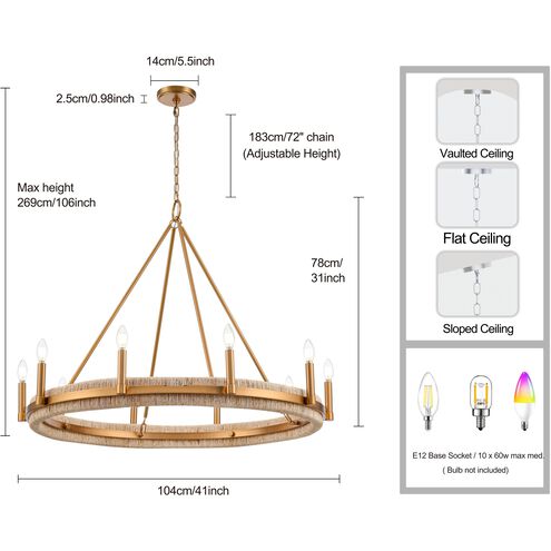 Copa 10 Light 41 inch Natural Brass Chandelier Ceiling Light