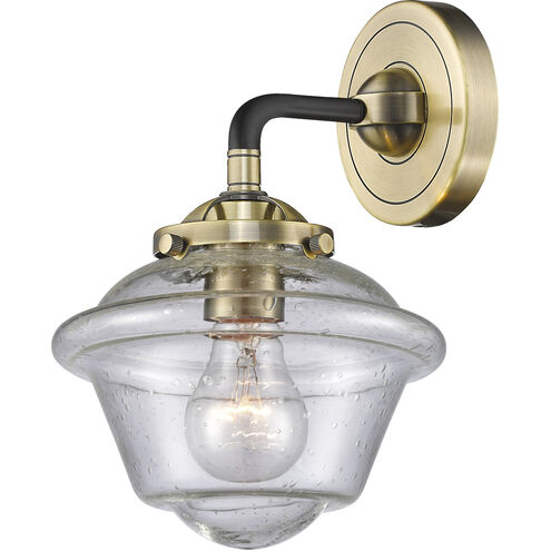 Nouveau Small Oxford 1 Light 8 inch Black Antique Brass Sconce Wall Light in Seedy Glass, Nouveau