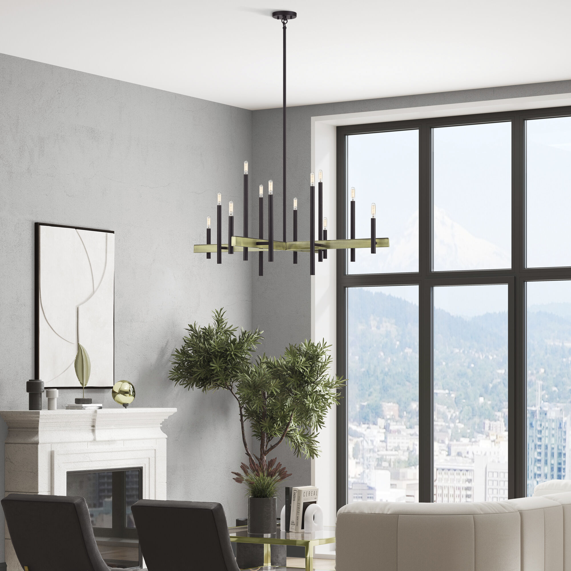 Denmark 12 Light 42 inch Bronze with Antique Brass Accents Foyer Chandelier Ceiling Light