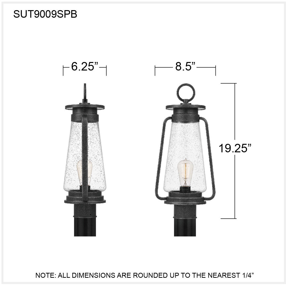 Sutton 1 Light 19.25 inch Speckled Black Outdoor Post Lantern, Large