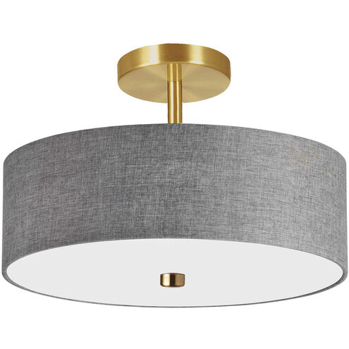 Everly 3 Light 14.25 inch Aged Brass with Grey Semi-Flush Mount Ceiling Light