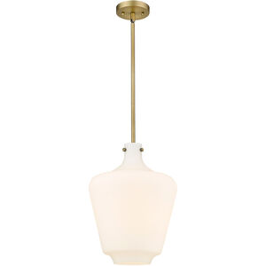 Lowell LED 12 inch Brushed Brass Mini Pendant Ceiling Light in Matte White Glass