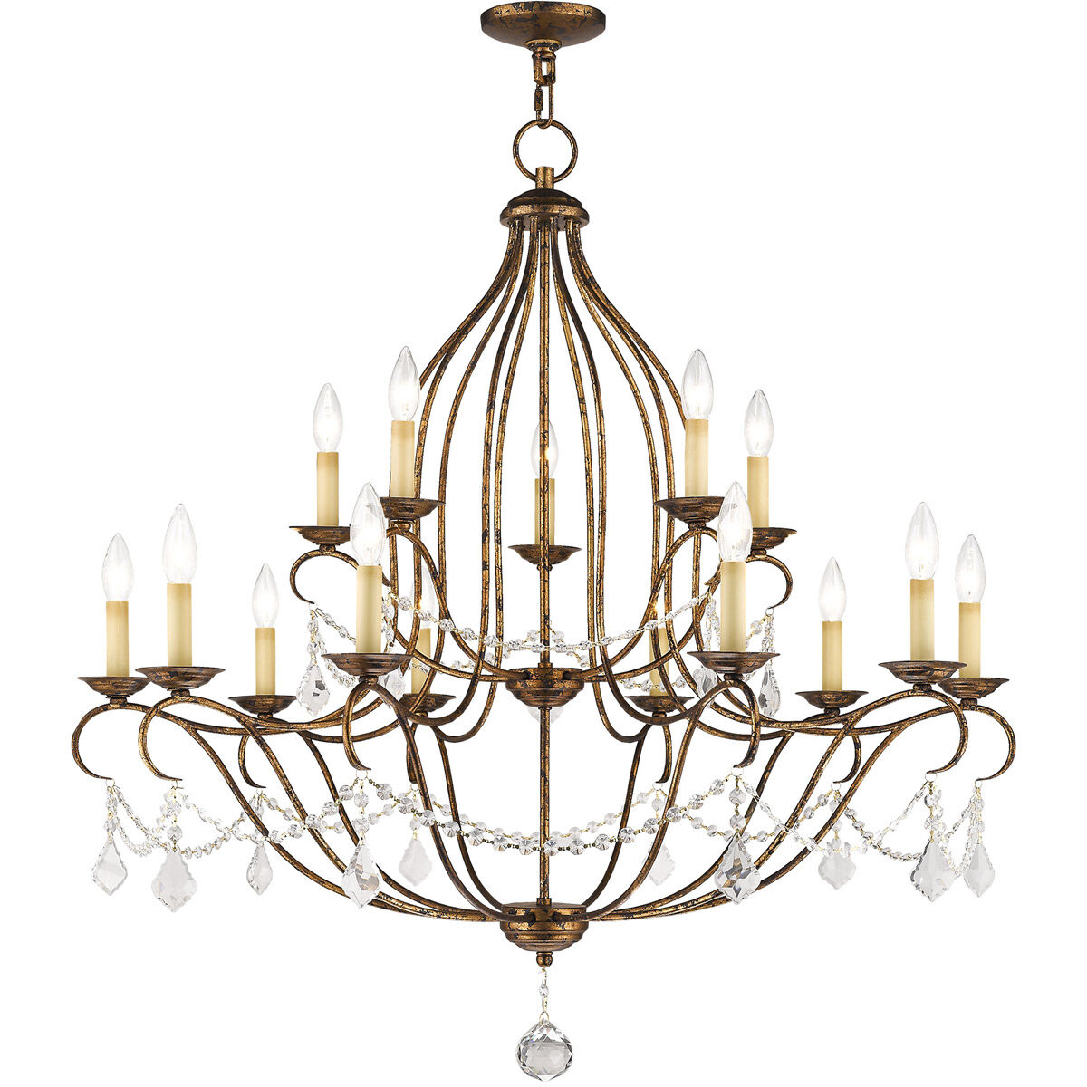 Chesterfield 15 Light 38 inch Hand Applied Venetian Golden Bronze Chandelier Ceiling Light