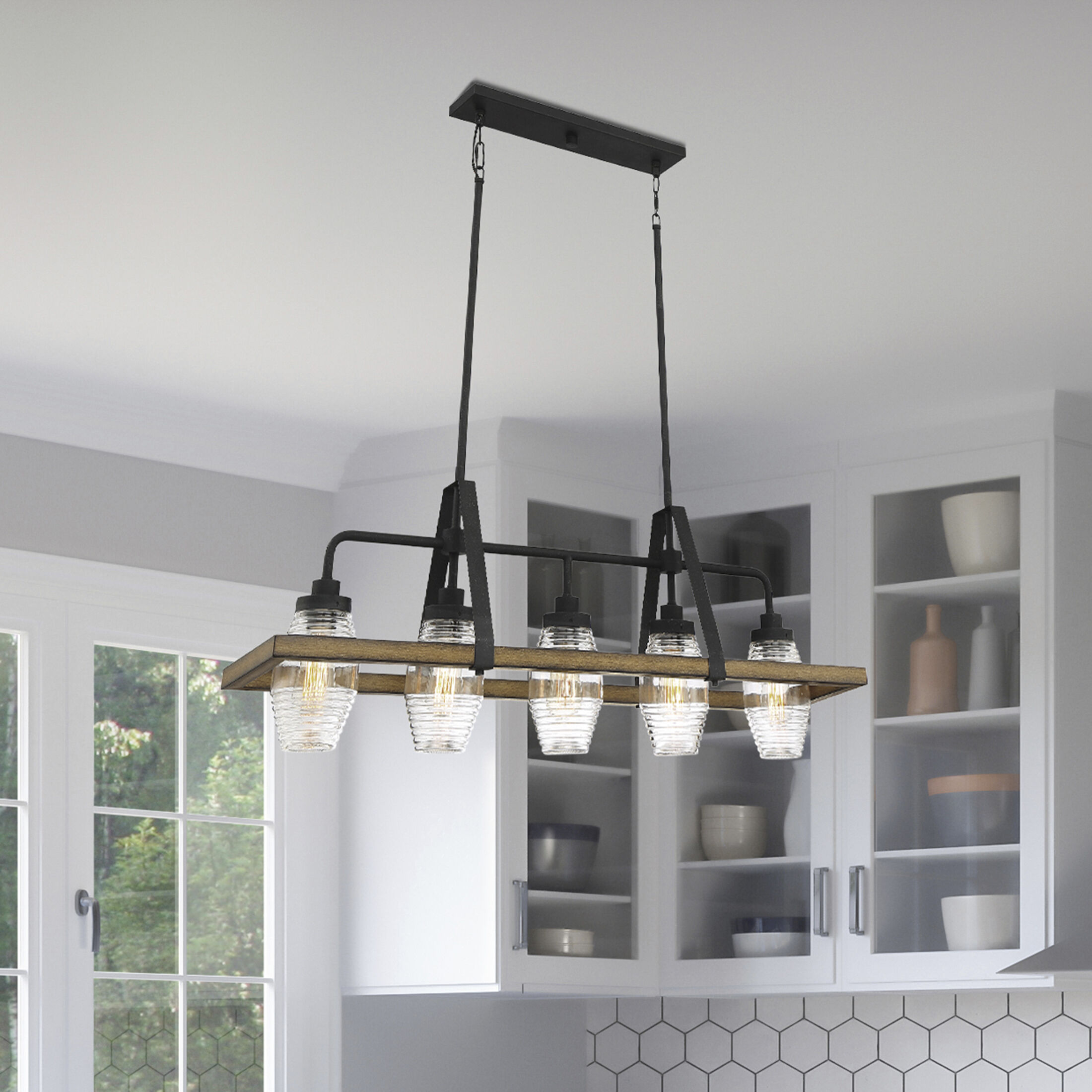 Guilford 5 Light 40 inch Grey Ash Island Light Ceiling Light