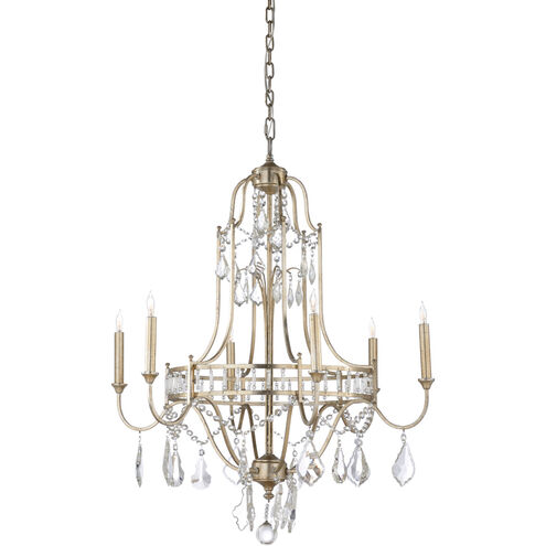 Wildwood 6 Light 30 inch Antique Silver Leaf Chandelier Ceiling Light, Small