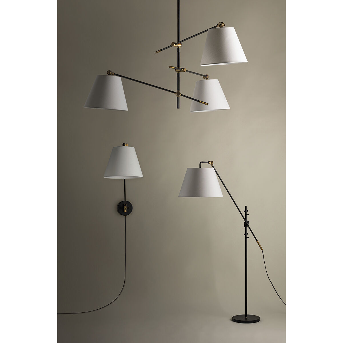 Navin 3 Light 52.5 inch Patina Brass/Textured Black Chandelier Ceiling Light