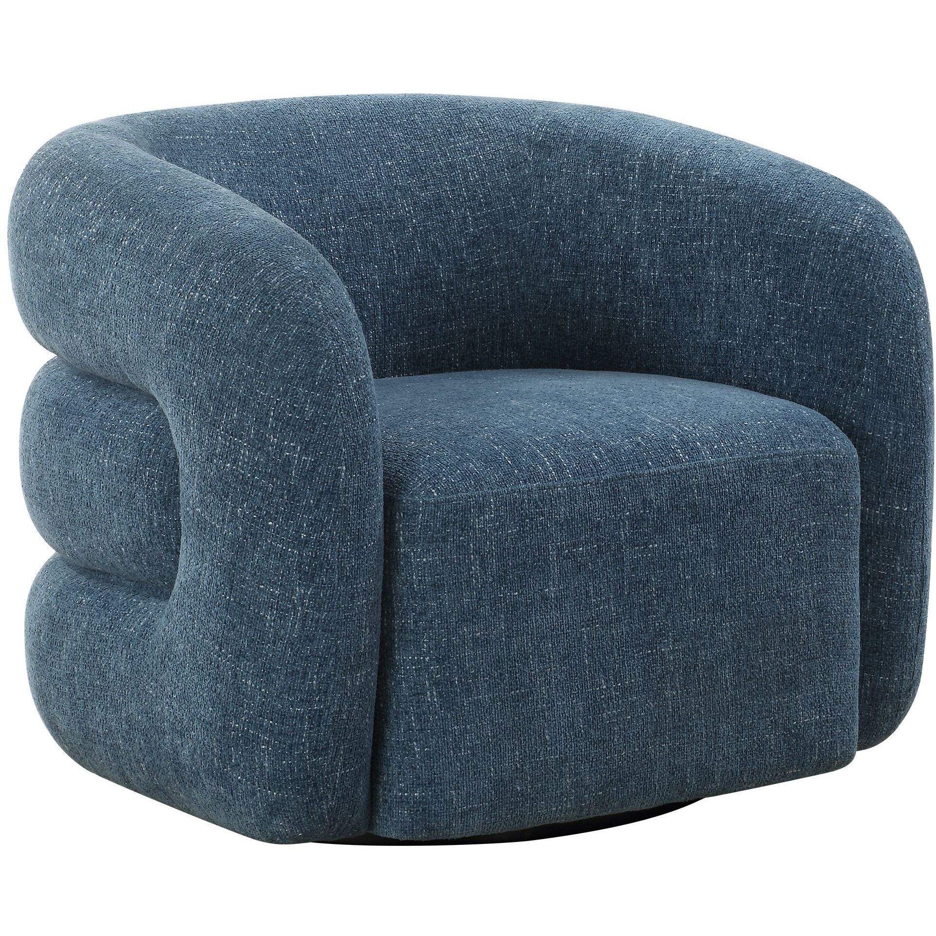 Junie Black and Blueberry Swivel Barrel Chair