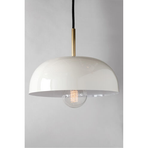 Avery 1 Light 14 inch Aged Brass Pendant Ceiling Light in Cream Metal