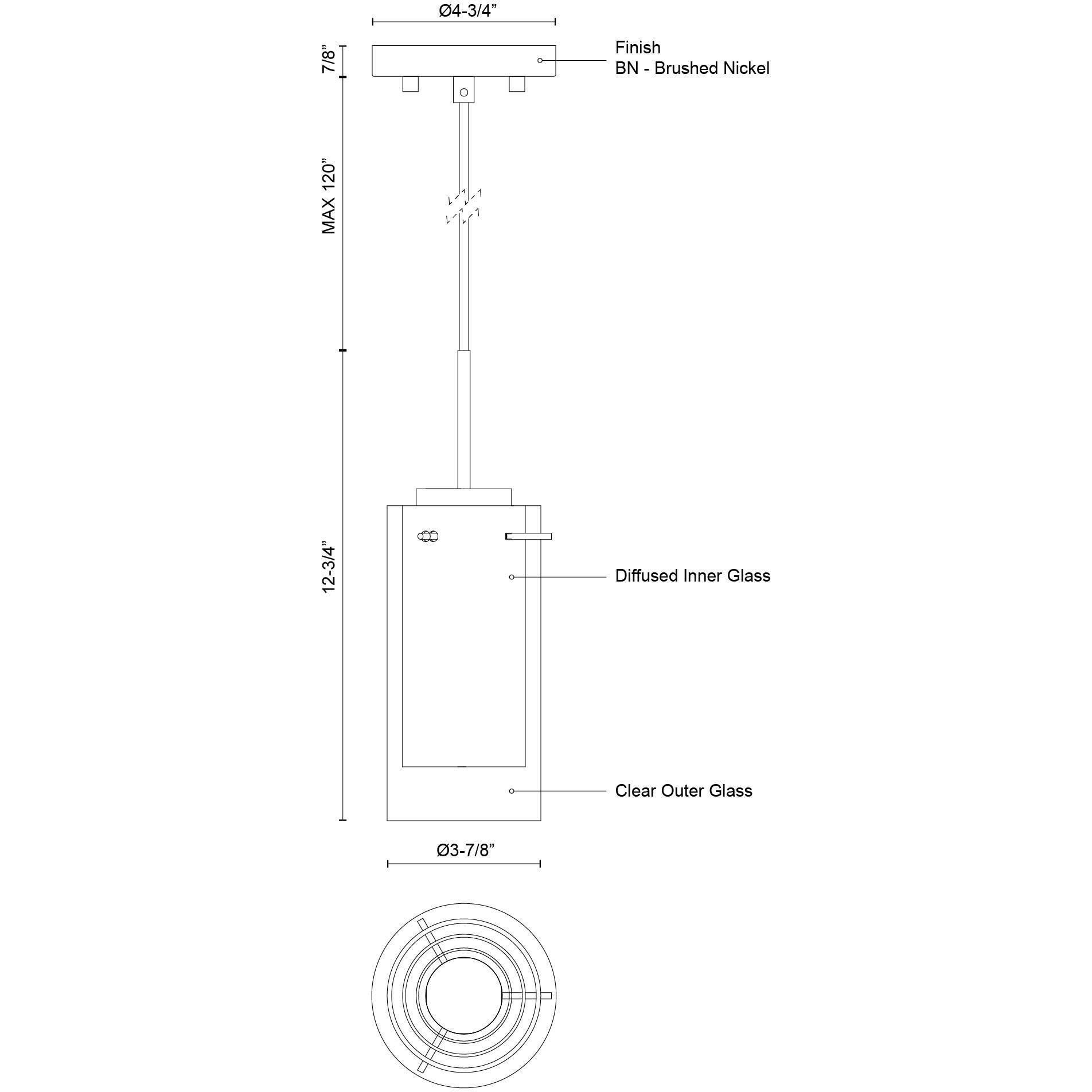 Verona LED 3.88 inch Brushed Nickel Pendant Ceiling Light