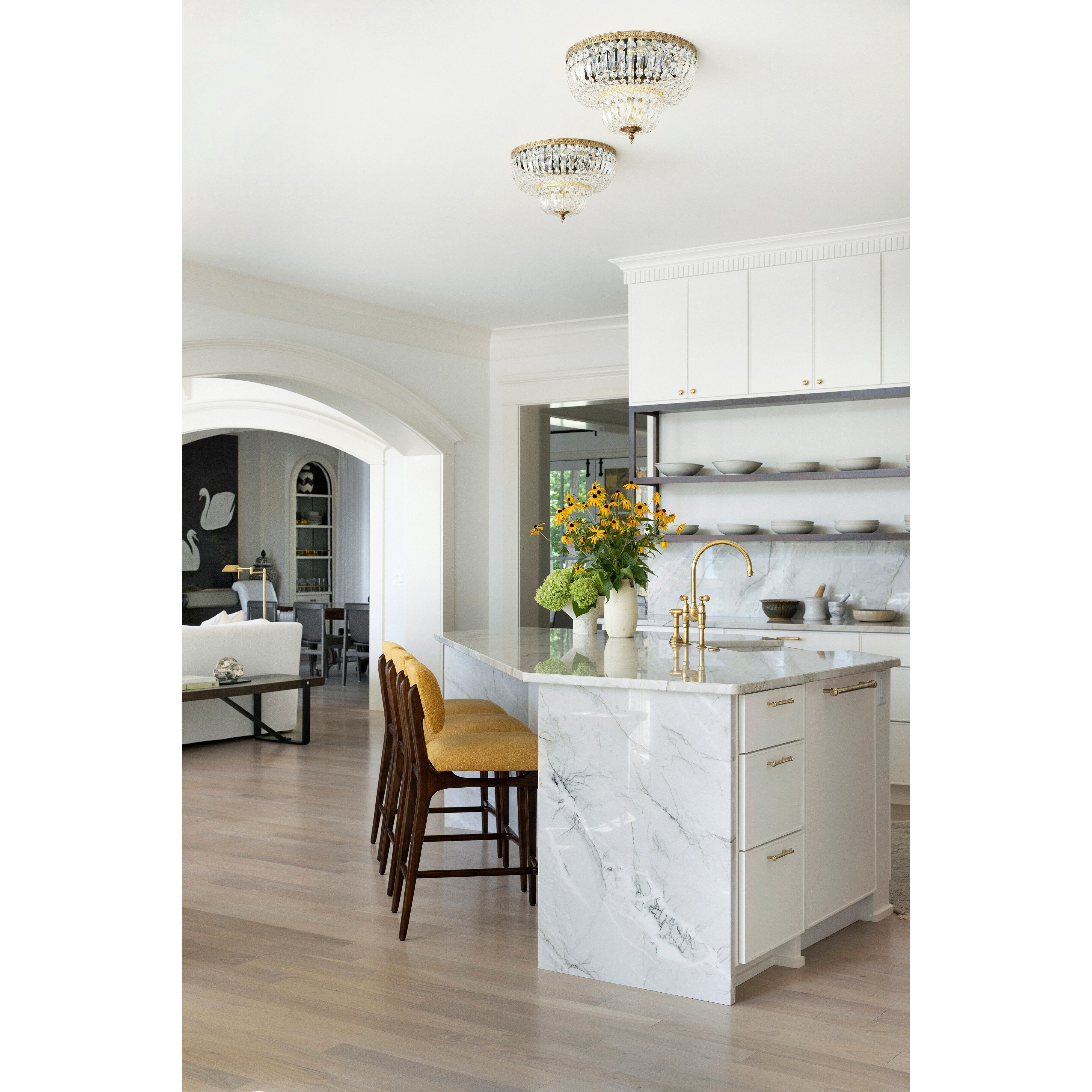 Waltham 4 Light 18 inch Olde Brass Flush Ceiling Light in Clear Hand Cut