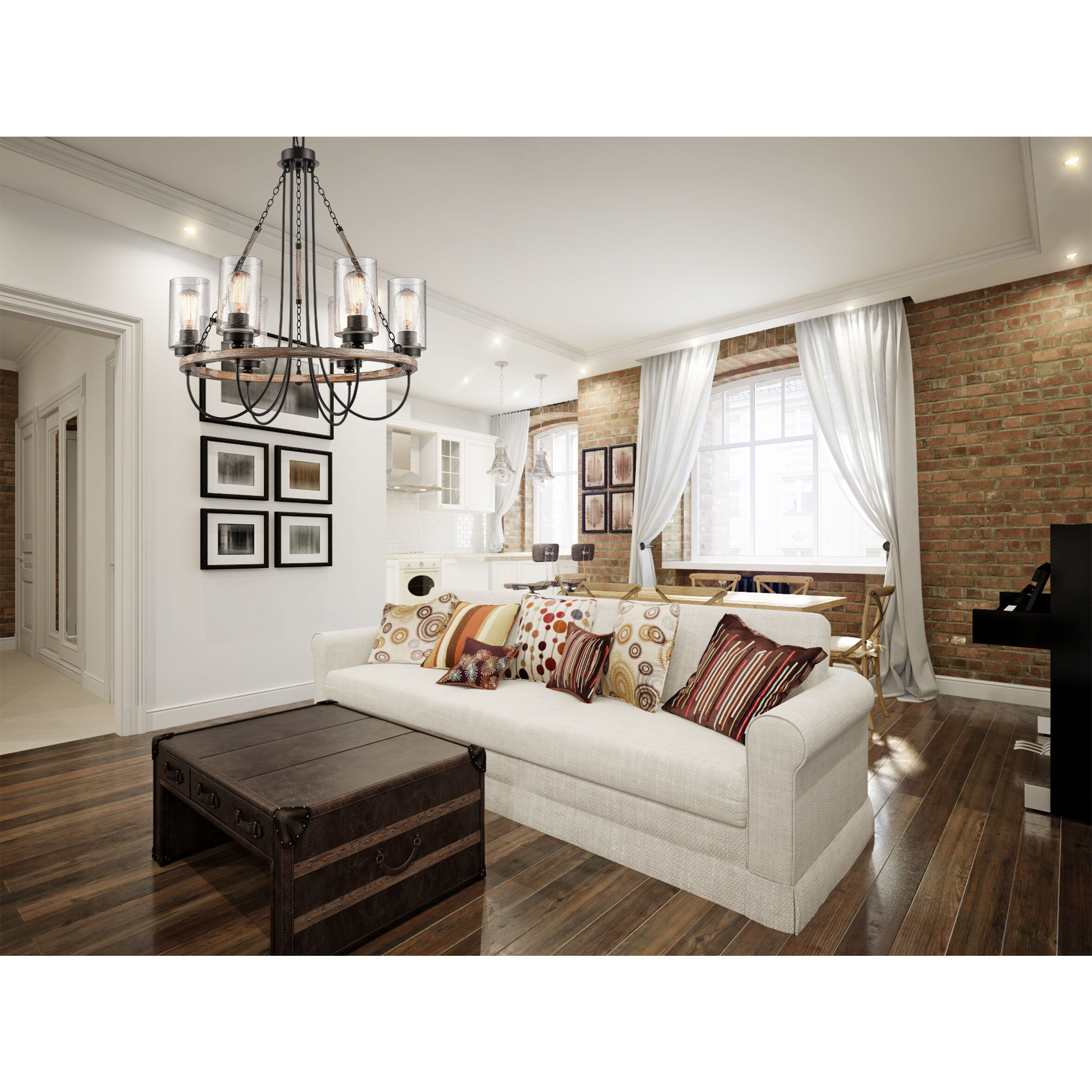 Paladin 6 Light 25 inch Matte Black Chandelier Ceiling Light in Seedy Glass