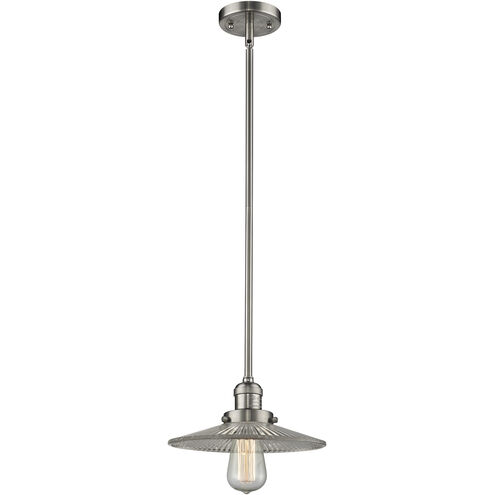 Franklin Restoration Halophane 1 Light 8.5 inch Brushed Satin Nickel Mini Pendant Ceiling Light in Incandescent, Clear Halophane Glass, Franklin Restoration