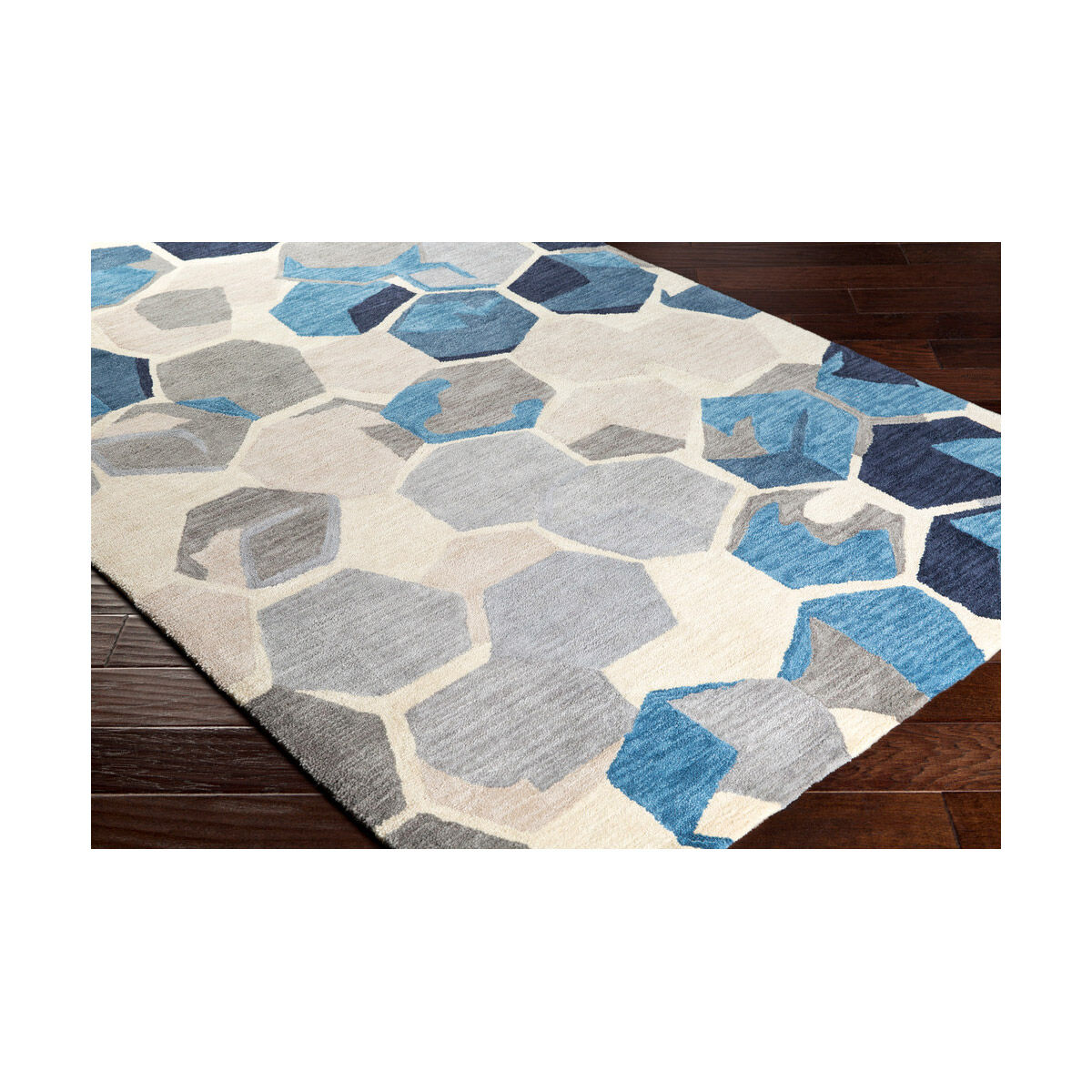 Rivera 120 X 96 inch Navy/Gray/Cream/Ink Blue/Blue Handmade Rug, Polyester