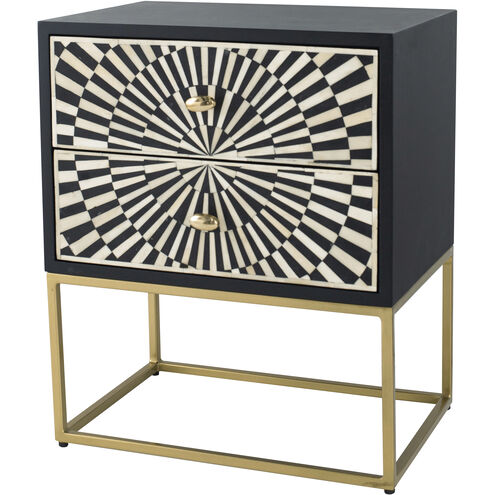 Modern 23.6 X 19.7 inch Black Side Table, 2-Drawer