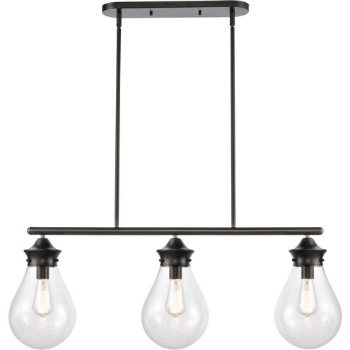 Genesis 3 Light 39 inch Matte Black Island Light Ceiling Light in Clear Glass