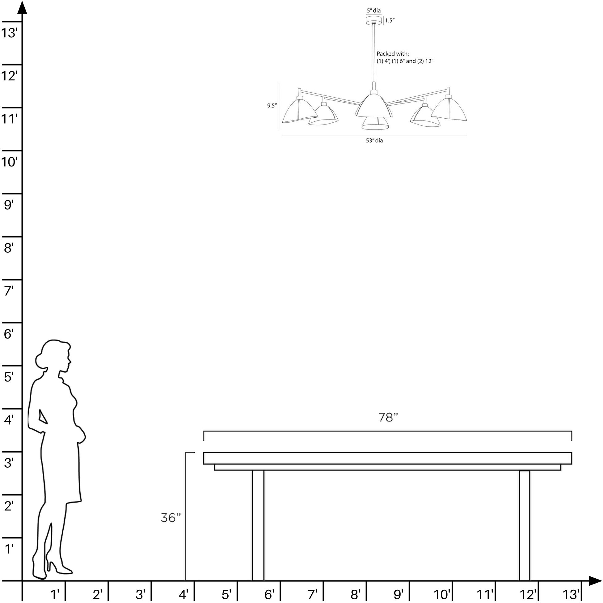 Inlet 6 Light 53 inch English Bronze Chandelier Ceiling Light