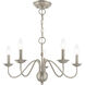 Windsor 5 Light 24 inch Brushed Nickel Chandelier Ceiling Light