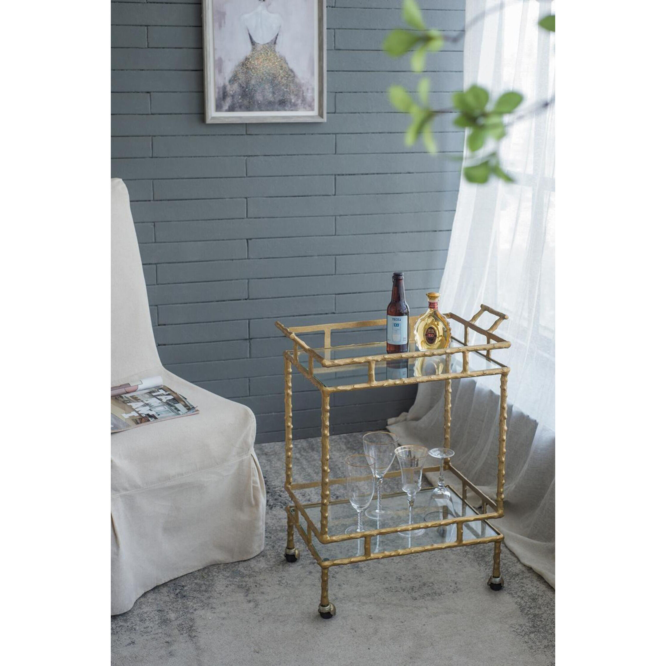 Twig Brass Antique Bar Cart