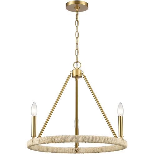 Abaca 3 Light 20 inch Brushed Gold with Natural Chandelier Ceiling Light