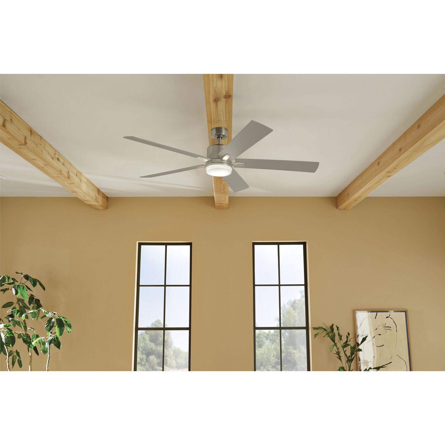 Lucian 60 inch Brushed Nickel with Walnut/Silver Blades Ceiling Fan