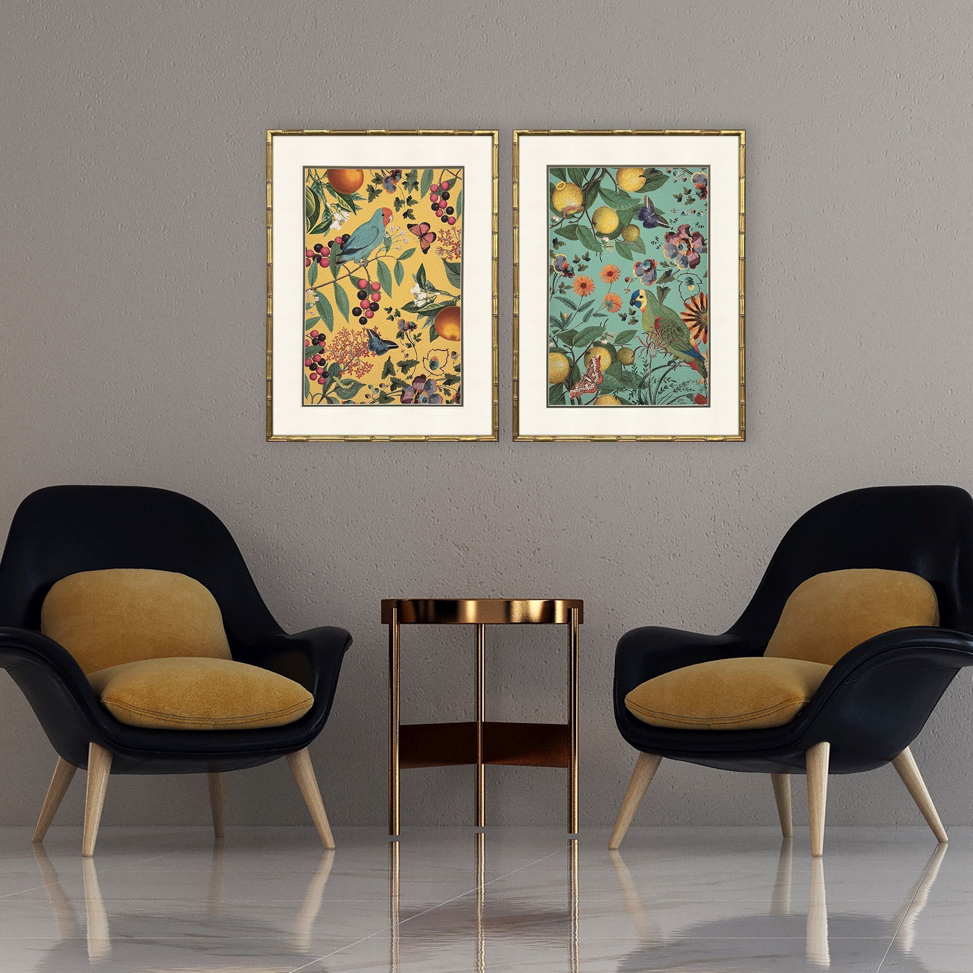 Floral Fruit Garden Green and Red and Turquoise and Yellow Framed Art