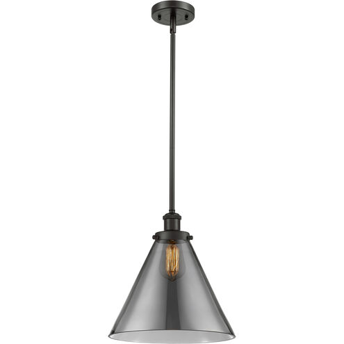 Ballston X-Large Cone 1 Light 8 inch Oil Rubbed Bronze Pendant Ceiling Light in Plated Smoke Glass