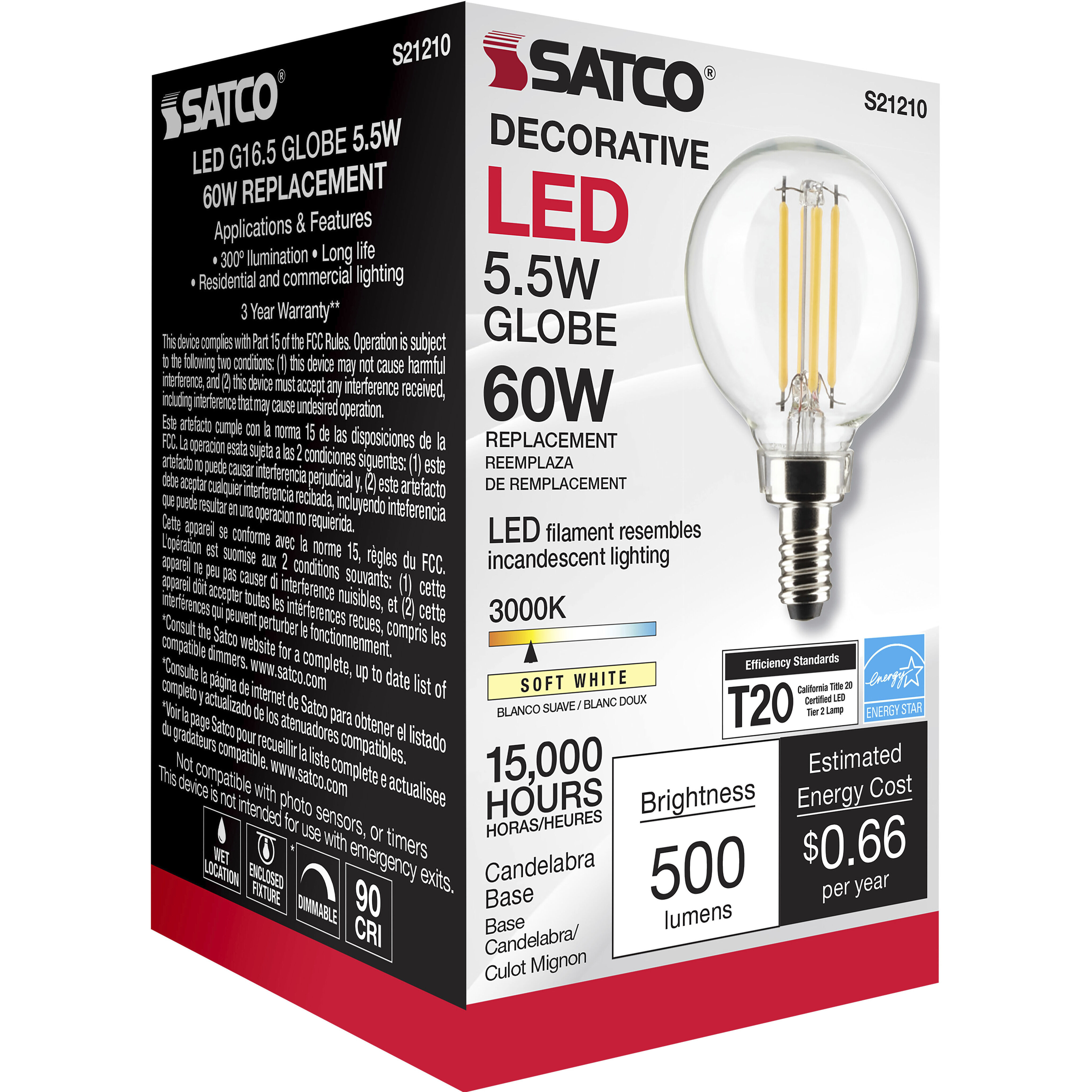 Lumos LED Candelabra Candelabra 5.50 watt 3000K LED Filament