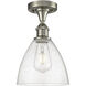 Edison Bristol Glass 1 Light 7.5 inch Brushed Satin Nickel Semi-Flush Mount Ceiling Light in Seedy Glass