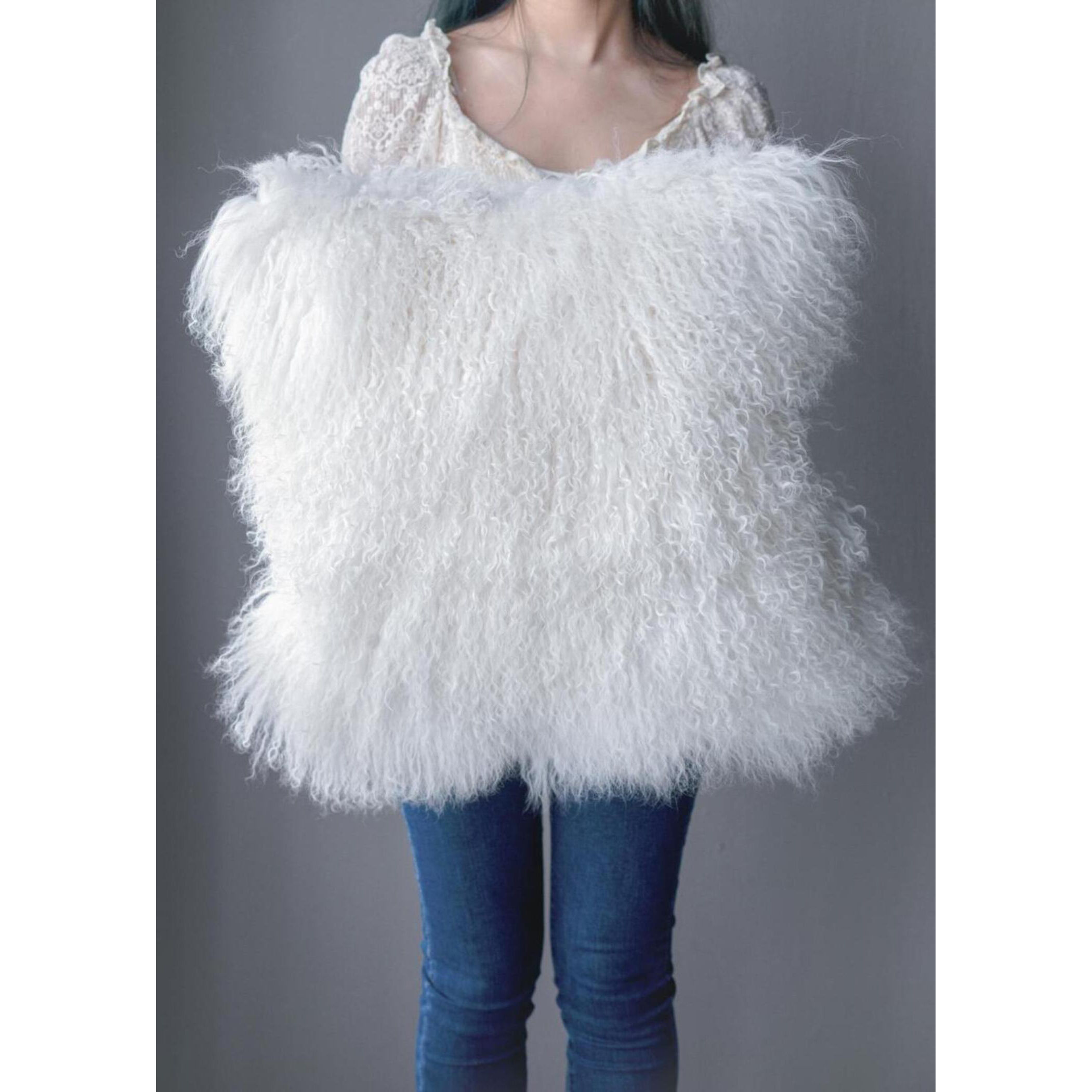 Lamb Fur 20 X 4 inch White Pillow in Natural
