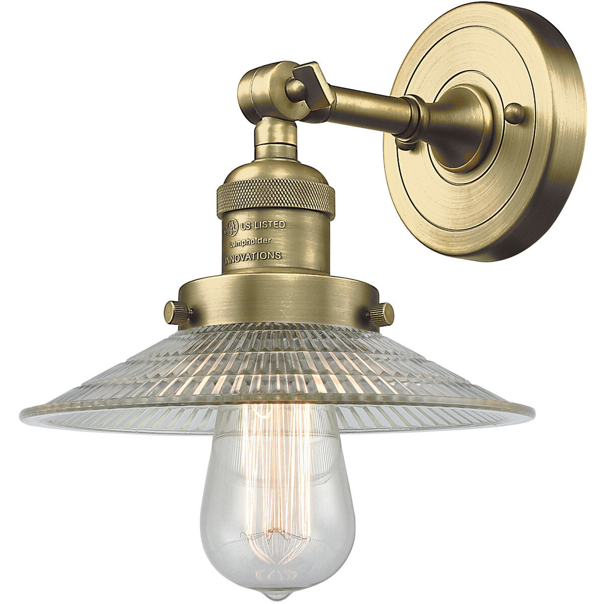 Franklin Restoration Halophane LED 9 inch Antique Brass Semi-Flush Mount Ceiling Light in Clear Halophane Glass, Franklin Restoration