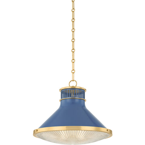Highclere 1 Light 17.75 inch Aged Brass/Soft French Blue Pendant Ceiling Light