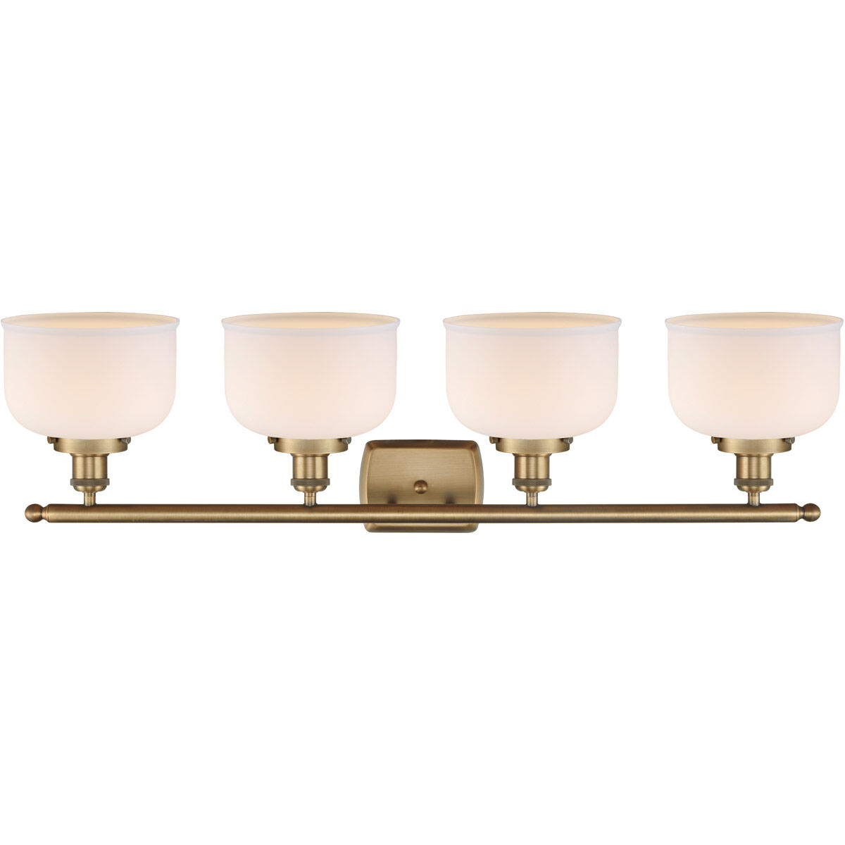 Ballston Large Bell 4 Light 36 inch Brushed Brass Bath Vanity Light Wall Light in Matte White Glass
