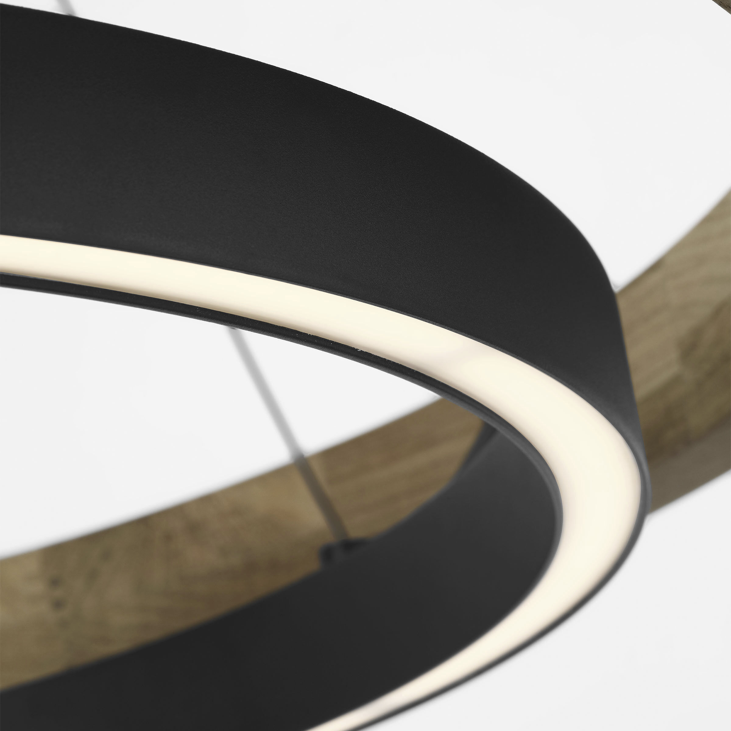 Sean Lavin Grace LED 30 inch Textured Black and Teak Wood Outdoor Chandelier