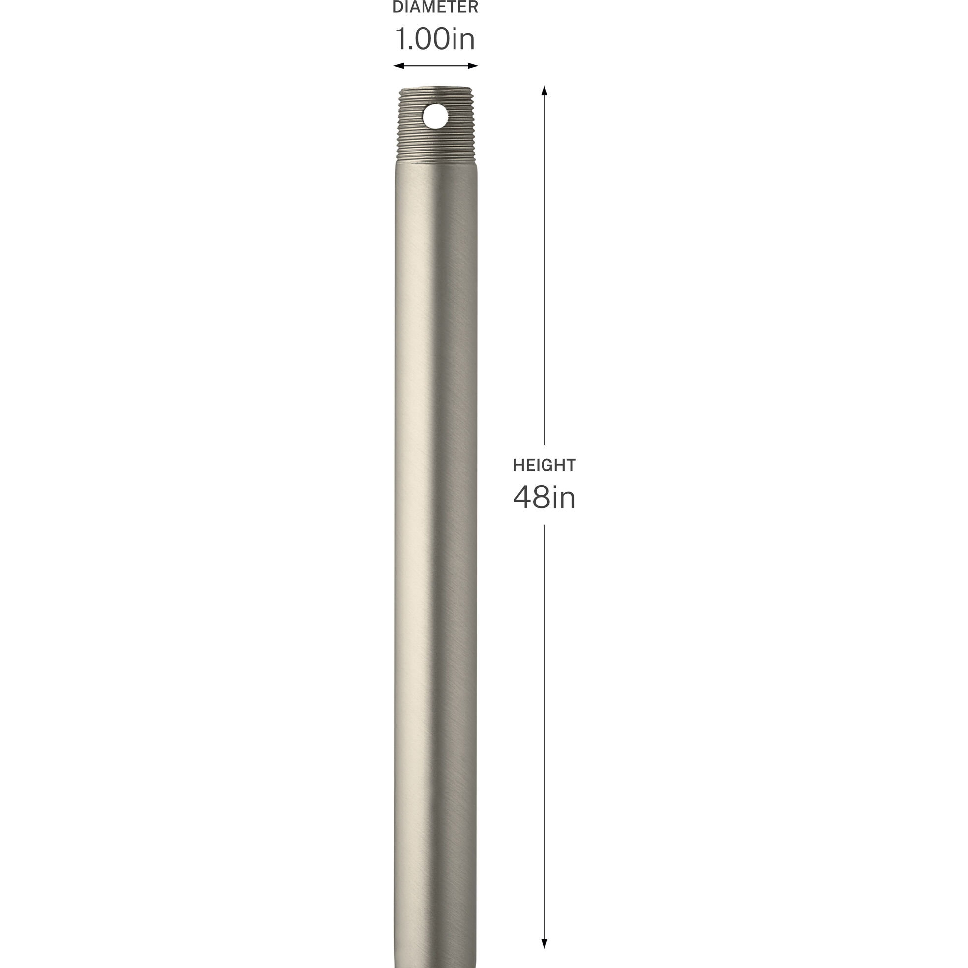 Independence Brushed Nickel Ceiling Fan Downrod, Single Threaded
