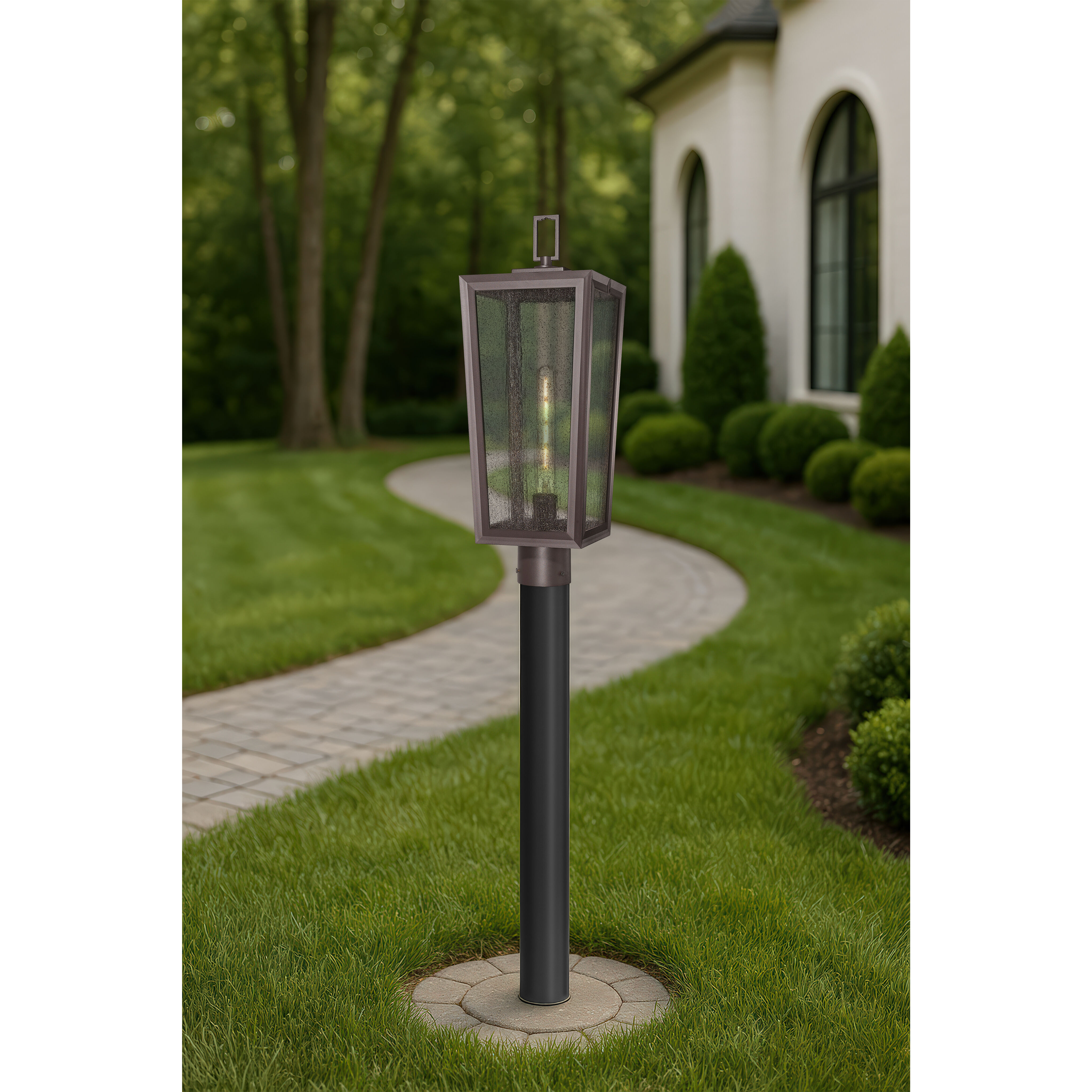 Madison 1 Light 22.88 inch Bronze Outdoor Post Lantern in Seedy Glass