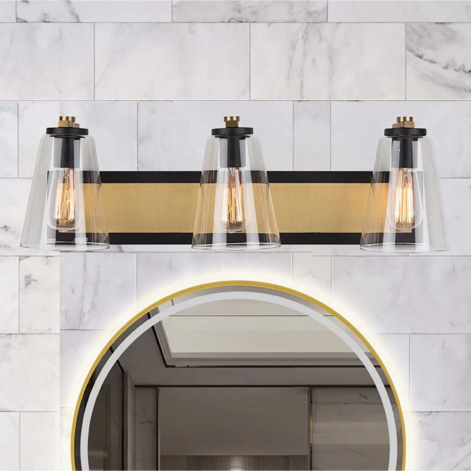 Treviso 3 Light 26 inch Black and Brass Vanity Light Wall Light
