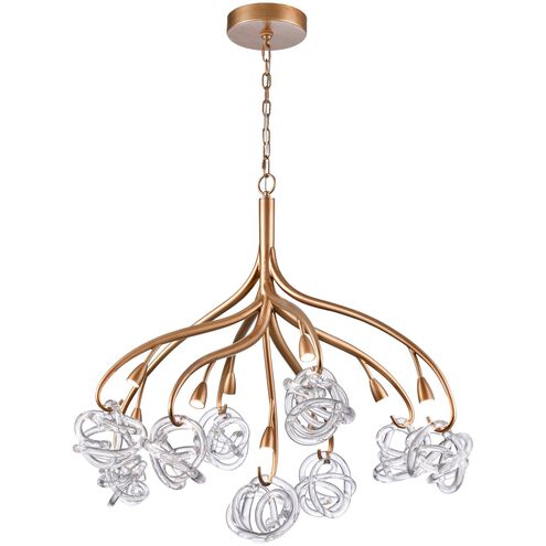 Freeform LED 37 inch Antique Gold Leaf Chandelier Ceiling Light, Converts to Semi Flush