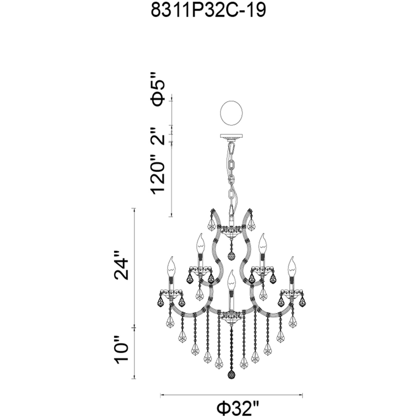 Maria Theresa 19 Light 32 inch Chrome Up Chandelier Ceiling Light