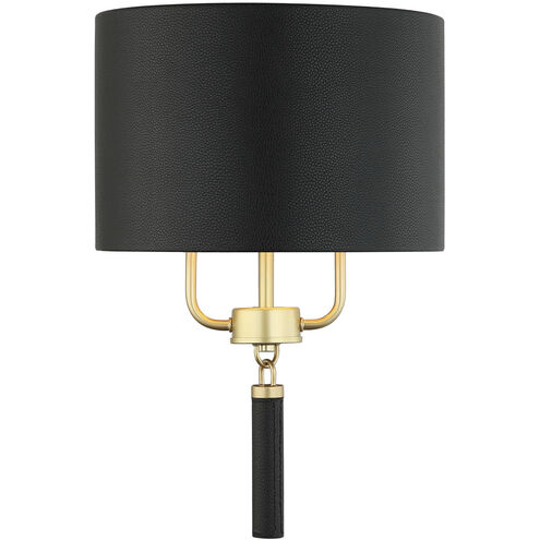 Secret Agent Sconce Wall Light in Painted Gold and Black Leather