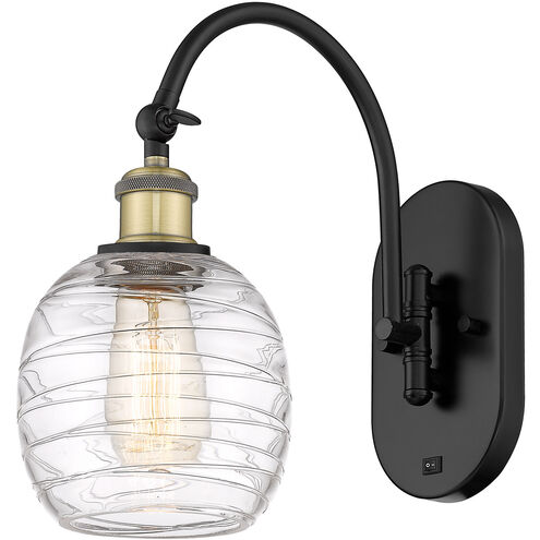 Ballston Belfast LED 6 inch Black Antique Brass Sconce Wall Light in Deco Swirl Glass
