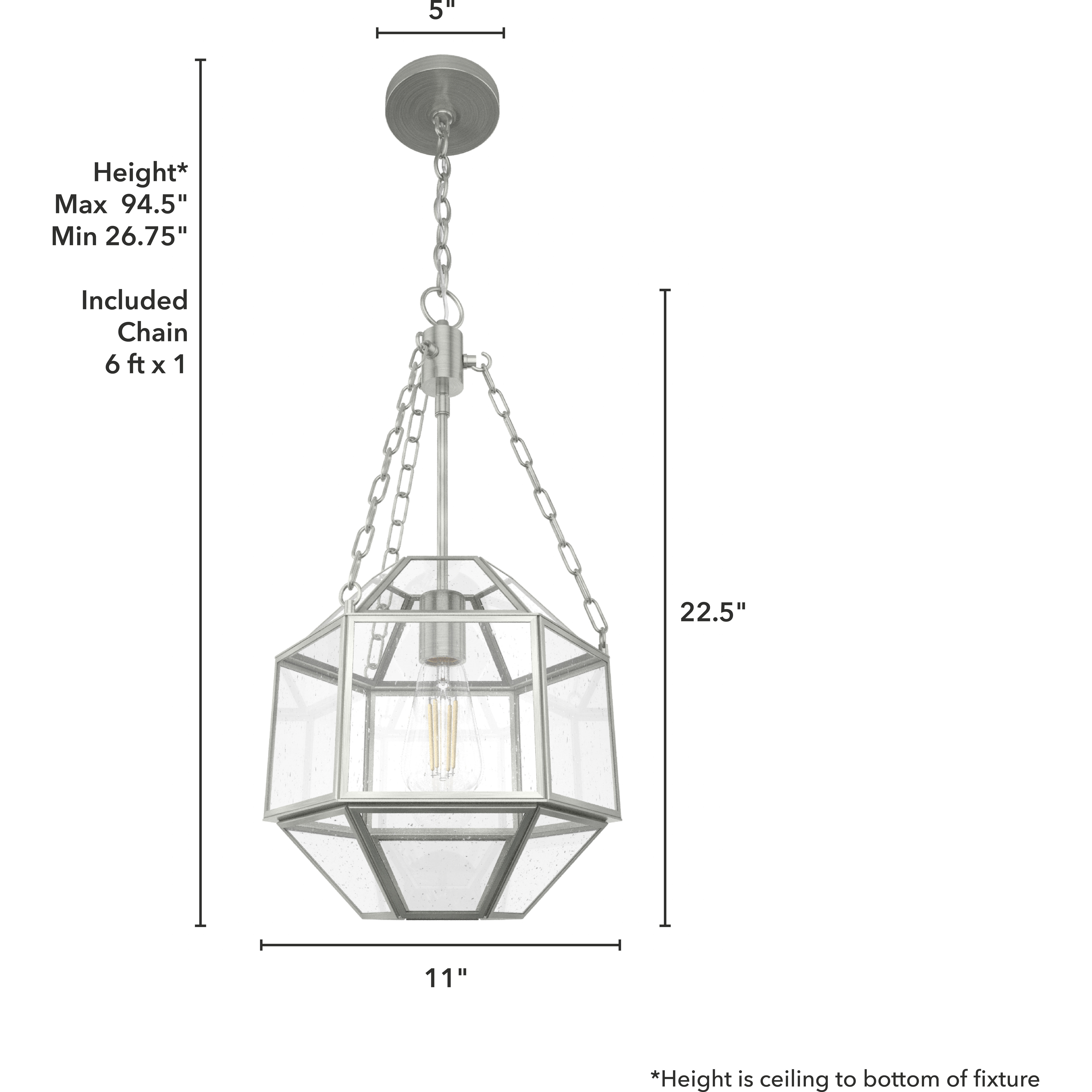 Indria 1 Light 11 inch Brushed Nickel Pendant Ceiling Light