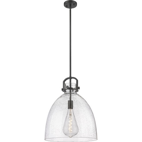 Newton Bell 1 Light 16 inch Matte Black Pendant Ceiling Light in Seedy Glass