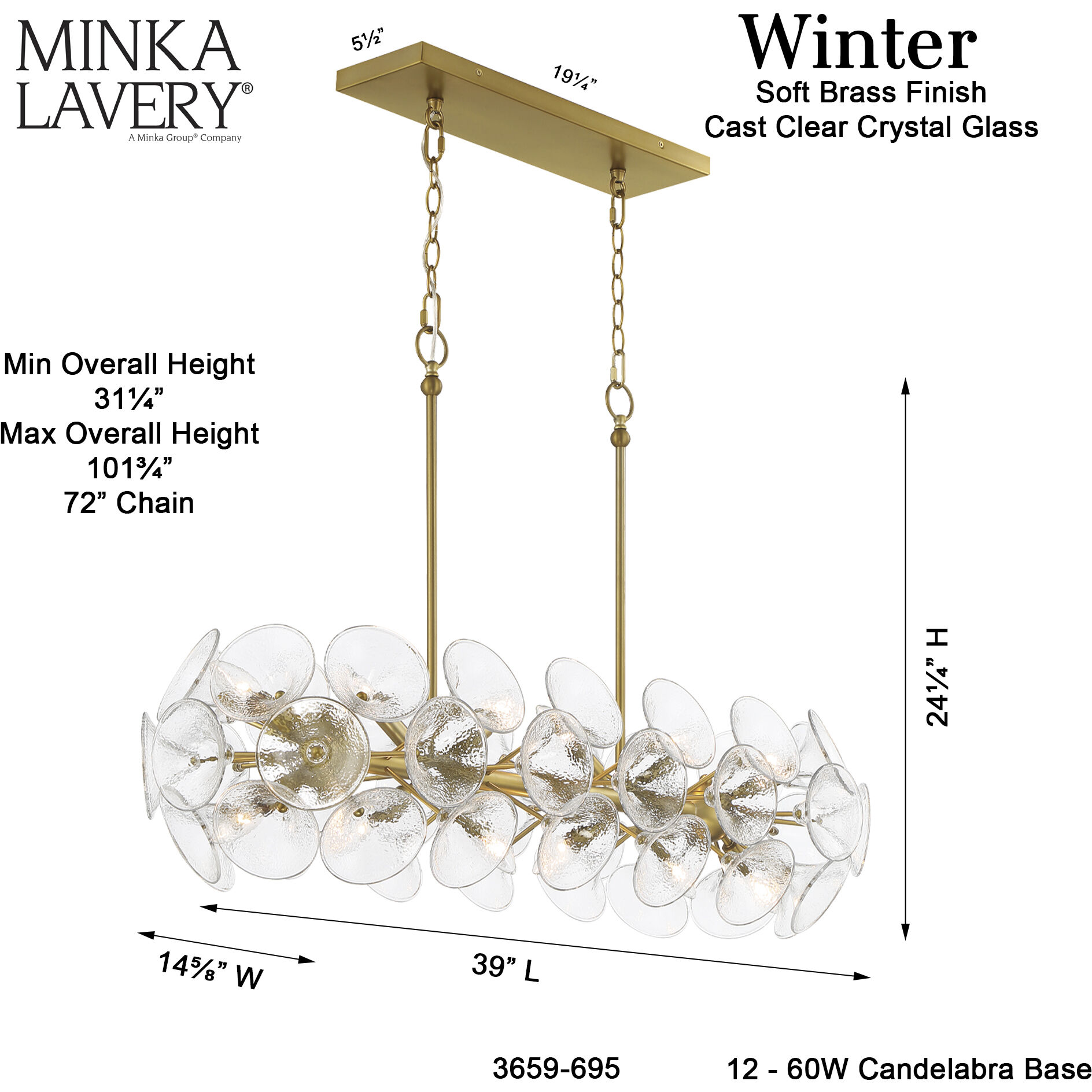 Winter 12 Light 39 inch Soft Brass Island Chandelier Ceiling Light